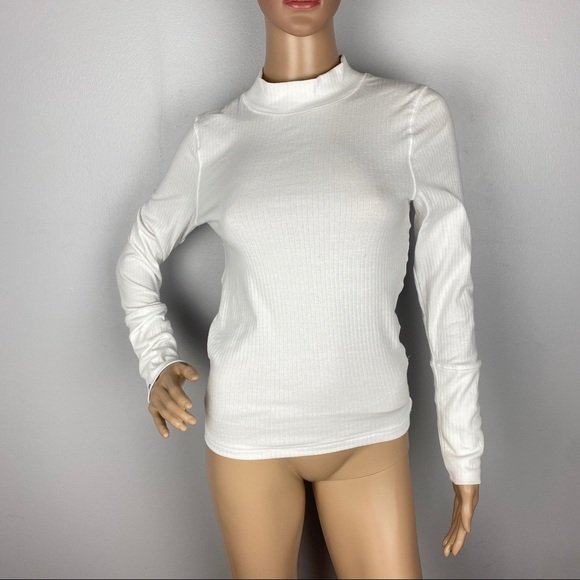 NEW FREE PEOPLE WHITE MOCK NECK RIB KNIT T-SHIRT - Picture 2 of 8